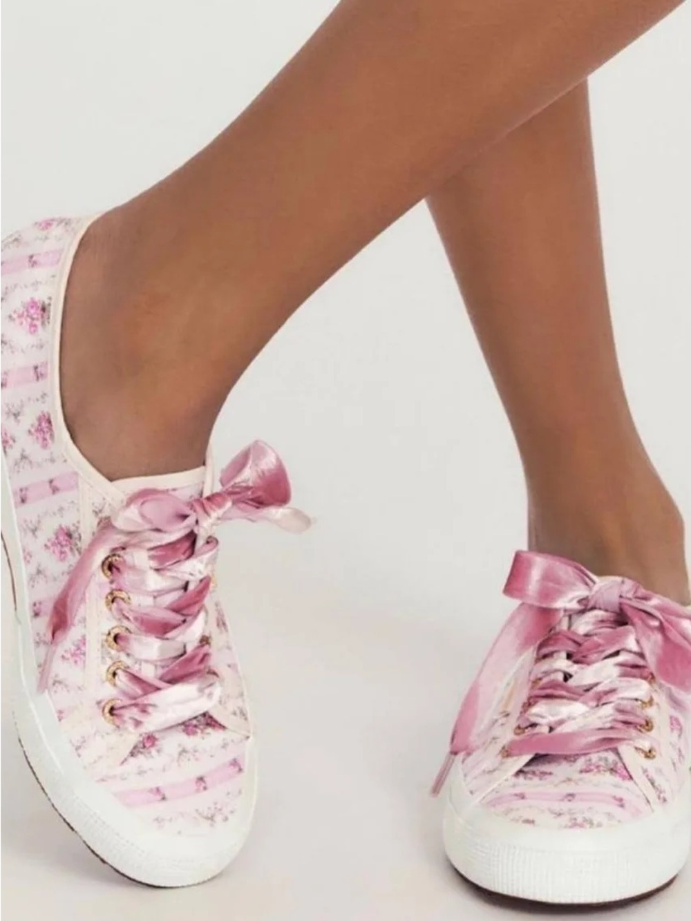 LoveShackFancy Pink Floral Ribbon-Lace Canvas Sneaker~Superga collab - Picture 3 of 6